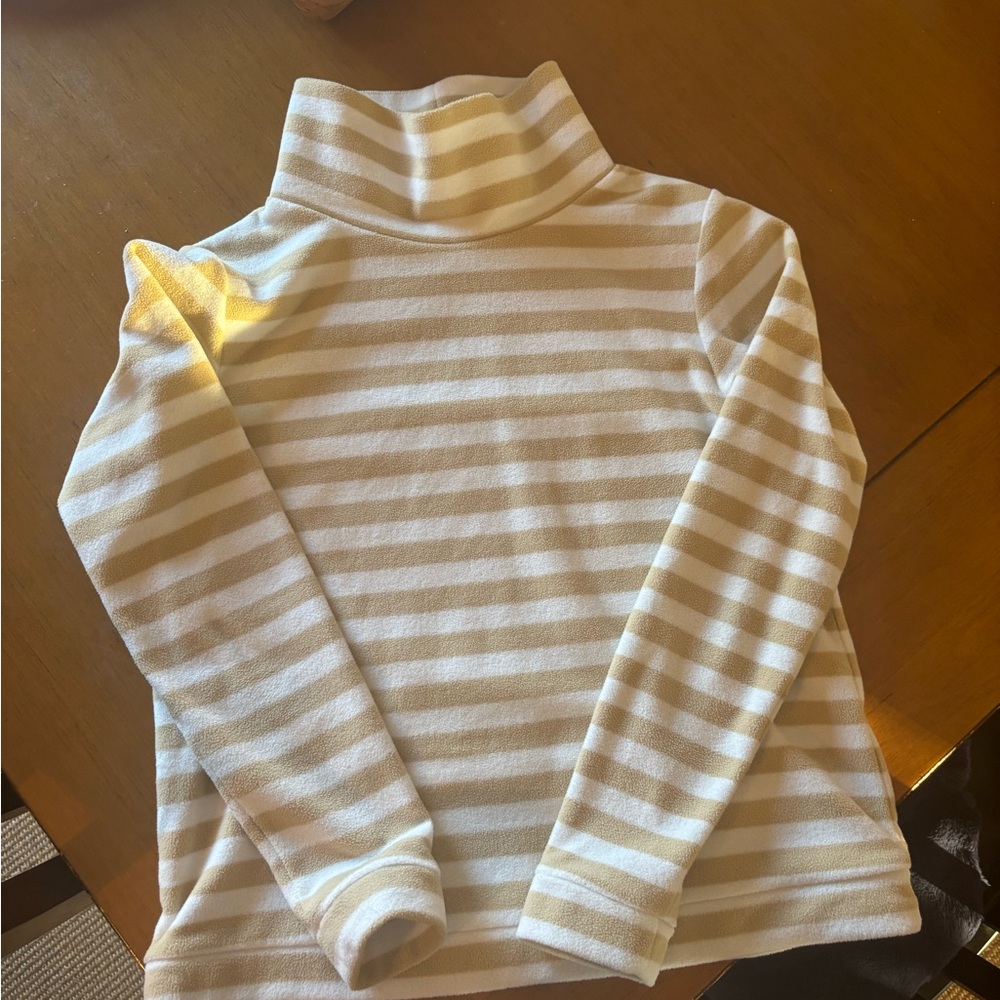 Dudley Stephens Cream and Tan Striped Turtleneck - Park Slope -size medium
